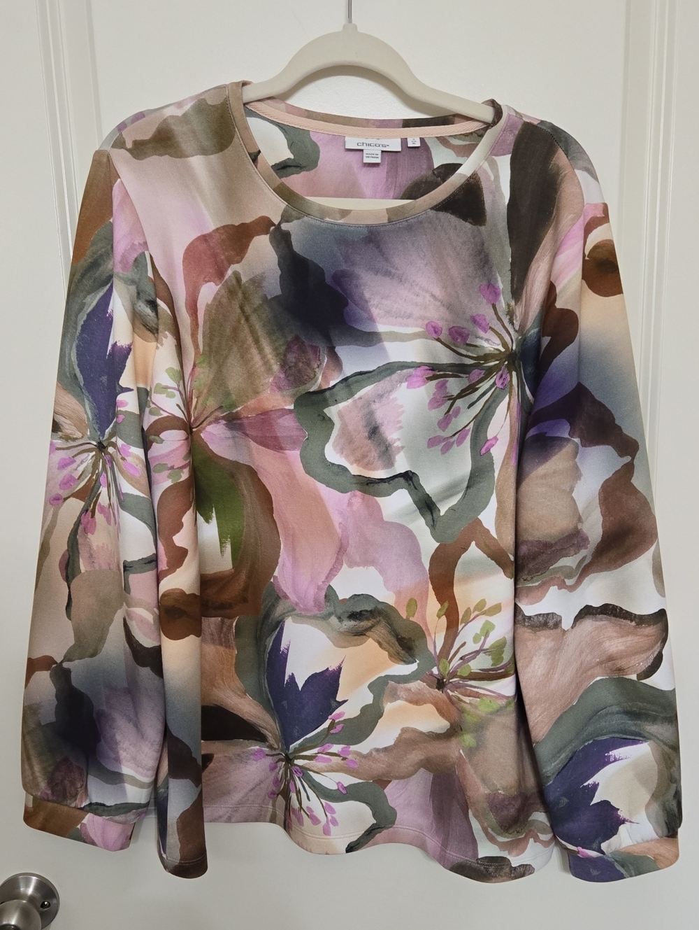 Chico's Floral Watercolor Long-Sleeve Top — Multi